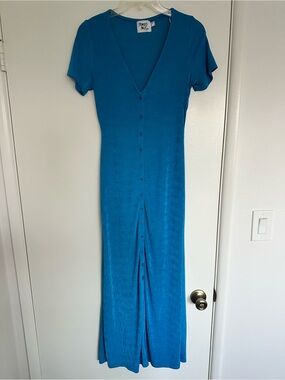 Princess Polly Blue V-Neck Button-Front Midi Dress